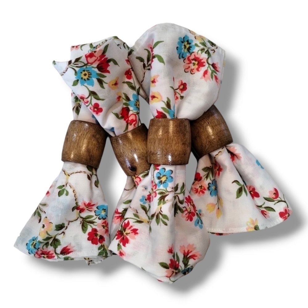 Vintage Handmade Cotton Floral Cloth Napkins Cottagecore Set
